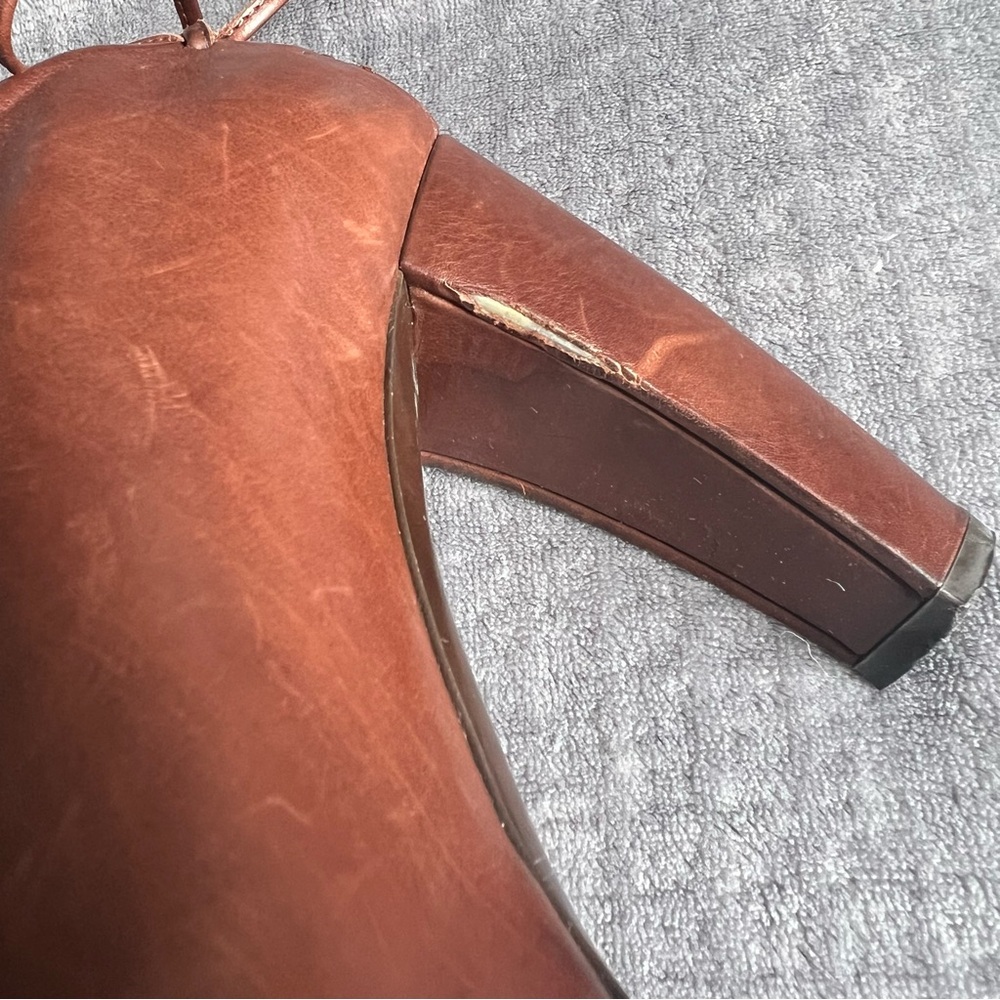 Vera Wang Lavender Leather Ankle Boots Sz 7.5 Brown Made in Italy Heels Lace - Picture 11 of 14